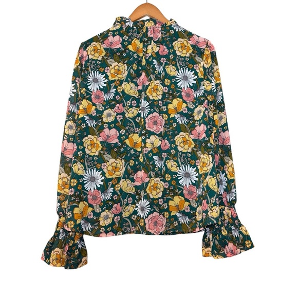 Hudson Gray Women’s Large Floral Blouse Gray Green Long Sleeve Casual Dressy Top - Picture 4 of 7